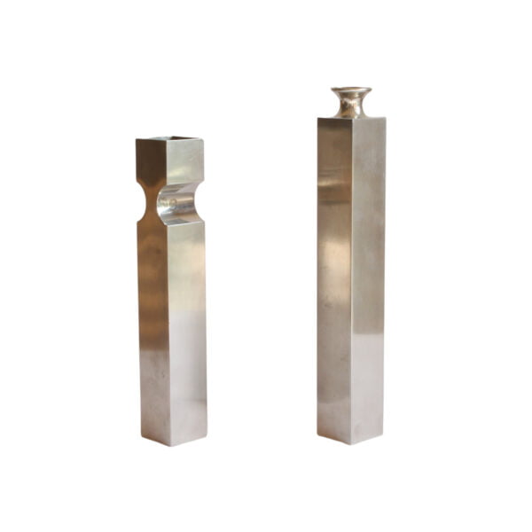 Two 1960s modernist rectangular stainless steel vases by Carl Cipp, germany 1960s. One with cutouts on the sides and one with a spout.