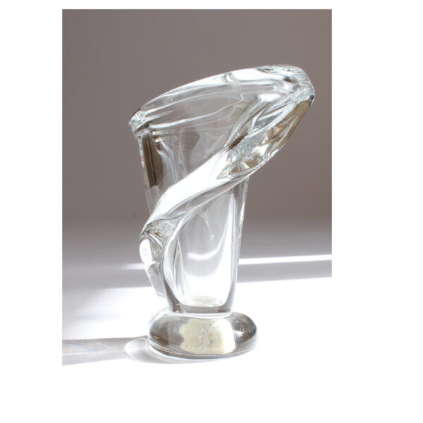 Freeform vintage art glass vase by Cofrac Art veVrrier France, 1970s. Resembling a flower with a stem swirling around it | Century Soup |