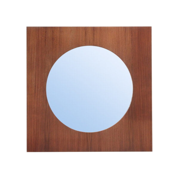 Large teak wooden mirror, round with a square frame, 1960s. 3