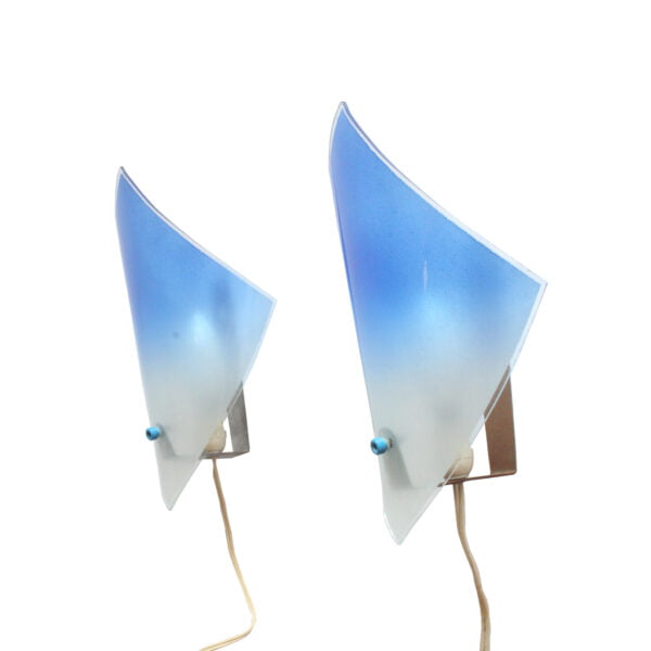Blue glass wall sconces, 1950s, set of two.