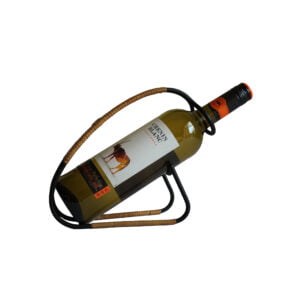 Bottle holder by Laurids Lonborg, Denmark 1950s. Bent wire steel with rattan wine bottle holder by Laurids Lonborg