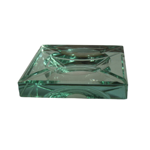 Green square mirrored glass art deco ashtray by jean luce for saint gobain. Facet cut edges, and a round shape cut out in the middle. Century soup vintage design antiques curiosa collectibles antwerp.