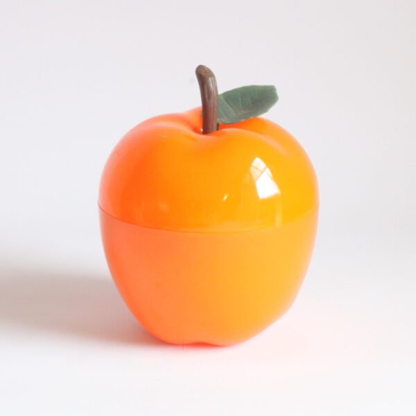 A vintage orange insulated plastic ice bucket in the shape of an apple with a green stem | Century Soup |