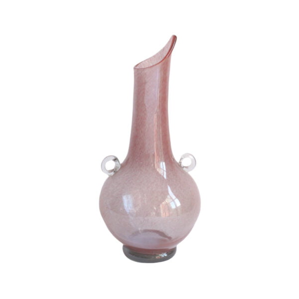 A handblown pink glass vase with little ears, 1960s. The technique used is pulegoso. From the corning museum glass definitions: (italian, from the dialect word pulega, “bubble”) glass containing numerous bubbles of all sizes, produced by adding bicarbonate of soda, gasoline, or other substances to the melt. The bubbles make the glass semi-opaque and give the surface an irregular texture. Pulegoso was developed by napoleone martinuzzi (1892-1977) on the island of murano, italy, in the 1920s. Century soup vintage design antiques curiosa collectibles antwerp.