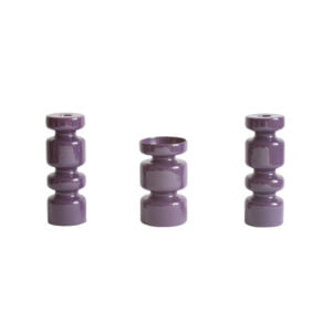 Purple porcelain candle holders, set of three. Purple porcelain candle holders, set of three.