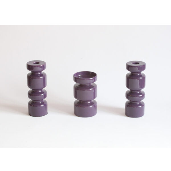 Purple porcelain candle holders, set of three. 2