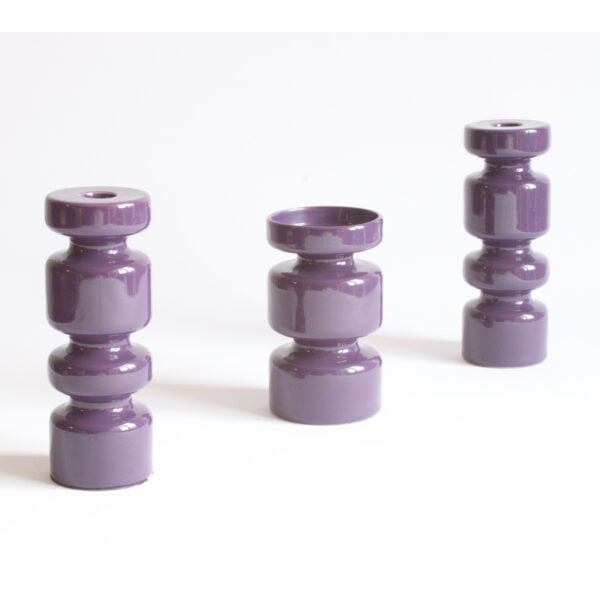 Purple porcelain candle holders, set of three. 3