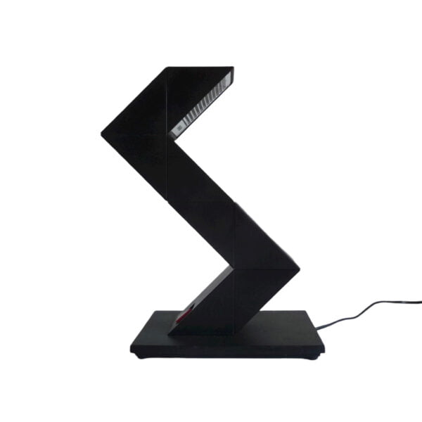 Adjustable black and red snake desk lamp made up of different movable triangles. Designed in 1984 by Shui Chang or Dennis Chang, one of Hongkongs best known industrial designers | Century Soup |