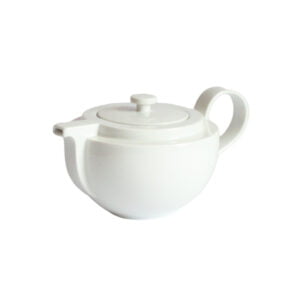 Teapot “Cult” by Dieter Sieger for Arzberg. White porcelain teapot with a ledge near te top, the spout looks like the bow of a boat and follows down. The bottom half is rounded. Cult teapot by Dieter Sieger for Arzberg.