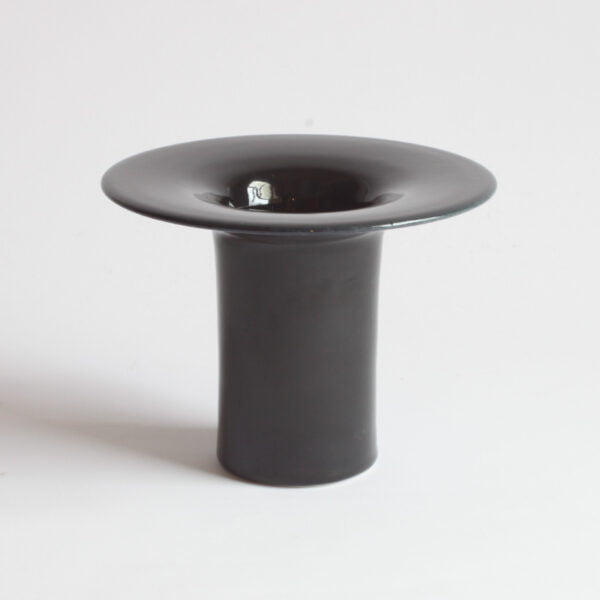 A ceramic vase with a disc shaped rim, in a shiny black glaze. By Ecri Katwijk, The Netherlands 1990s | Century Soup |