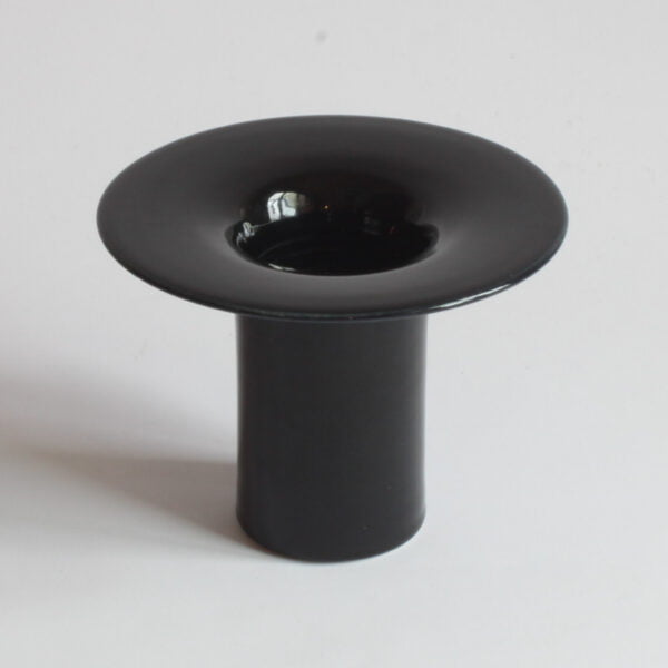 A ceramic vase with a disc shaped rim, in a shiny black glaze. By Ecri Katwijk, The Netherlands 1990s | Century Soup |