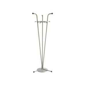 Tubular coat rack by Tubax Three tall bent steel tubes with a chrome triangle top that holds the hooks. Tubular coat rack by Tubax