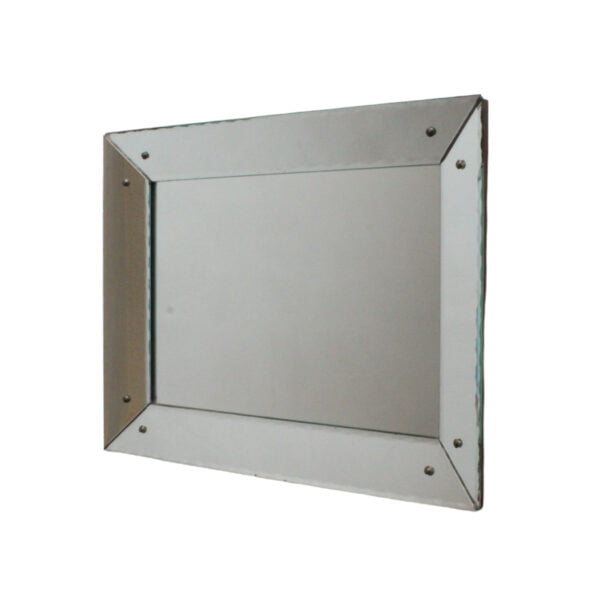 Art deco classic picture frame style shadow box mirror with scalloped edges. The frame is made of mirrored glass at an angle, creating a depth.