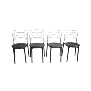 Postmodern dining chairs by Giuseppe Raimondi for Tetide 1987 A semi-rigid round foam seat sitting on top of a steel frame, bent stainless steel wires from the backrest. Set of four "delfina" postmodern dining chairs designed by Giuseppe Raimondi for Tetide Italy, 1987 | Century Soup |