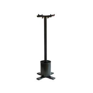 Synthesis coat rack by Ettore Sottsass for Olivetti Cylindrical coat rack with a cylindrical umbrella stand bin at the base, a cross shaped base and a cross shaped coat hanger with several hooks at the top. Designed by Ettore Sottsass for Olivetti.