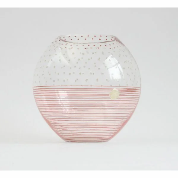 Art deco glass ball vase by Karel Heller for V.G.N Verreries & Gobleteries Nouvelle, Belgium 1930s. Clear ball shaped vase decorated with red dots and lines | Century Soup |
