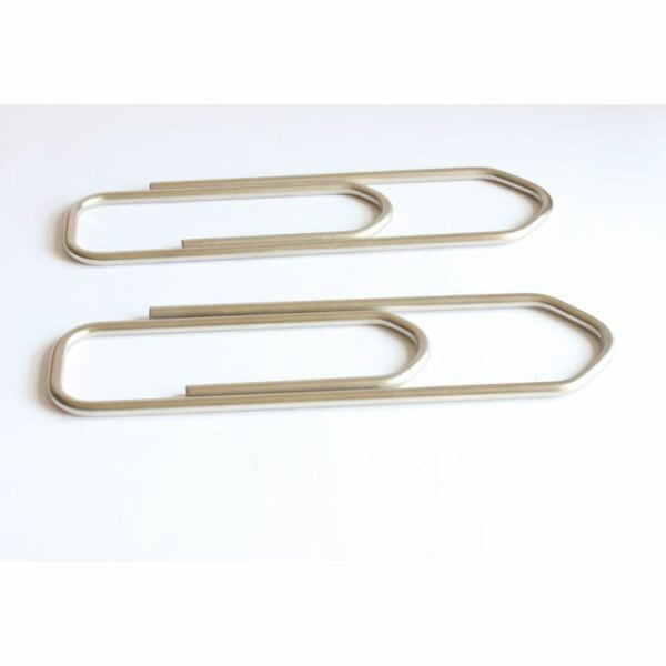 A set of vintage Popart extra large paperclips. These huge metal paperclip sculptures were sold at an Antwerp design / gadget store in the 1980s 1990s called Extralarge. Century Soup vintage design curiosa antiques collectibles antwerp.