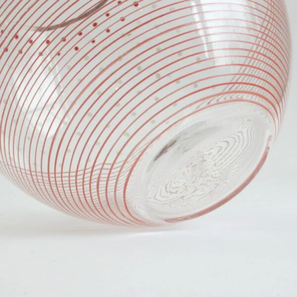 Art deco glass ball vase by Karel Heller for V.G.N Verreries & Gobleteries Nouvelle, Belgium 1930s. Clear ball shaped vase decorated with red dots and lines | Century Soup |