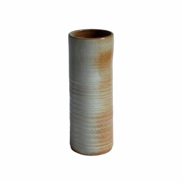 Ribbed cylindrical vase in two colors by yvon roy for atelier montgolfier, france 1960s. Stamped in the bottom with the symbol of the famous montgolfier hot air balloon. Century soup vintage design antiques curiosa collectibles antwerp.