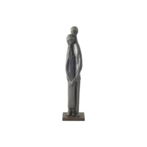 Ceramic sculpture by Elie Van Damme for Amphora Belgium Tall stylized modernist 1960's ceramic sculpture by Elie Van Damme for Amphora Ceramics (Rogier Vandeweghe) Sint-Andries Belgium 1960s. Black glazed statue of a couple with 1960s style hairdresses, on a wooden base. Century soup vintage design antiques curiosa collectibles antwerp.