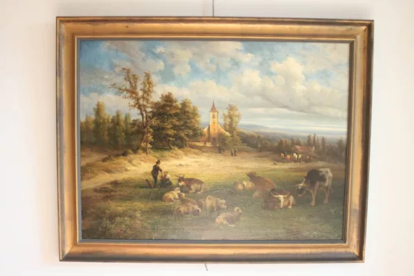 Shepherd with his flock by Ildephonse Stocquart