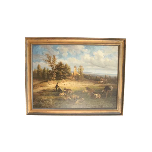 Shepherd with his flock by Ildephonse Stocquart